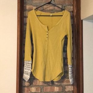 Free People mustard yellow thermal long sleeve